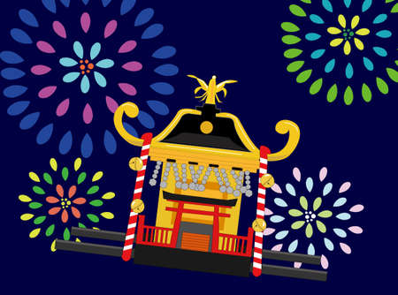 It is an illustration material of a shrine active in the festival.のイラスト素材