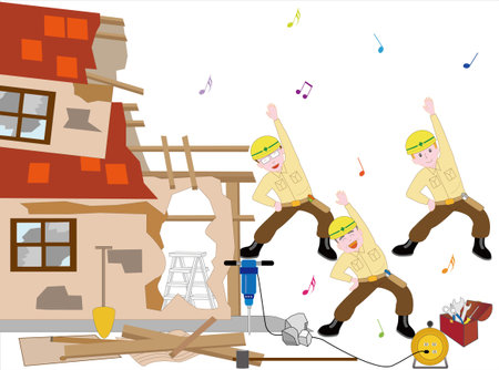 Exercise of demolition contractors of wooden housesのイラスト素材
