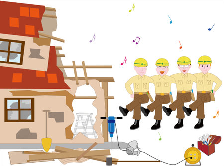 Exercise of demolition contractors of wooden housesのイラスト素材