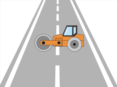 A road roller car that creates a paved road.のイラスト素材