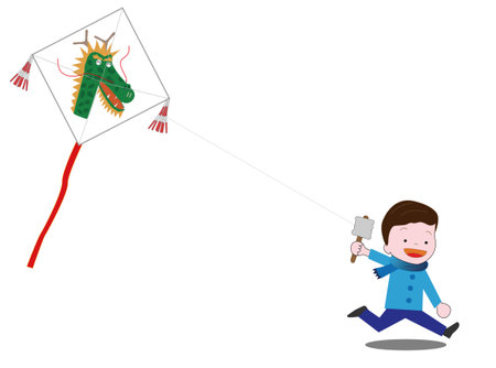 It is an illustration material of New Year's card in 2024. We are celebrating the New Year by flying kites.のイラスト素材