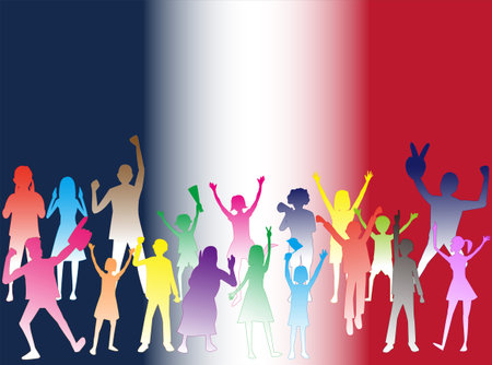 Supporters cheering for a sports event in Paris, France.のイラスト素材