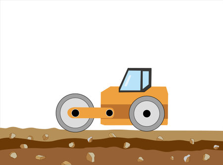 Leveling the ground with a heavy machinery road roller.