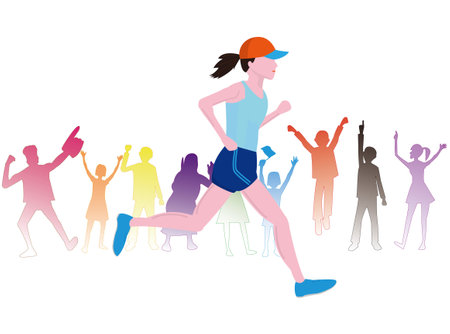 Female runners cheered on by peopleのイラスト素材