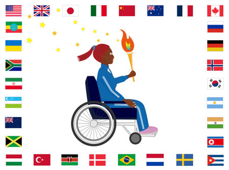 Woman in a wheelchair holding a torch and relaying the world.のイラスト素材