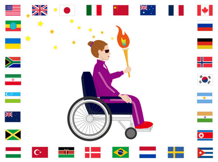 Woman in a wheelchair holding a torch and relaying the world.のイラスト素材