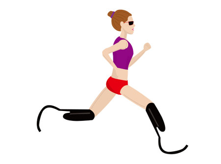 Illustration of a running woman with prosthetic leg, vector illustrationのイラスト素材