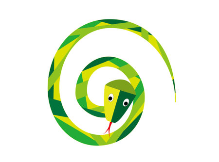 Cute green snake isolated on a white background. Vector illustration.Material for New Year's cards for 2025.のイラスト素材