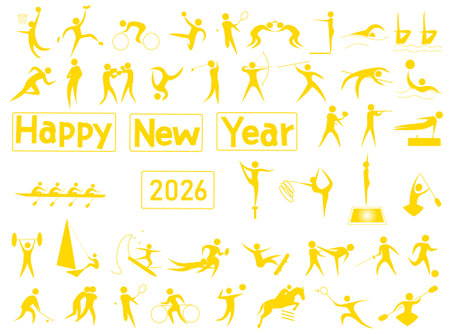 Illustration of sports icons for 2026 New Year's cards.のイラスト素材