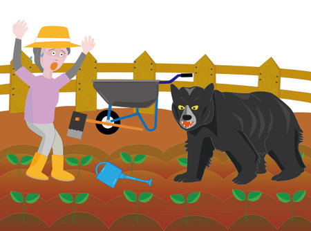 Illustration of a dangerous wild bear attacking people.のイラスト素材