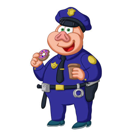 Vector illustration of a cartoon policeman with a donut in his handの写真素材