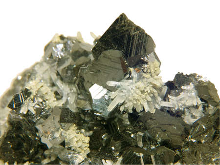 Crystals of a sfalerit and quartz on a white background