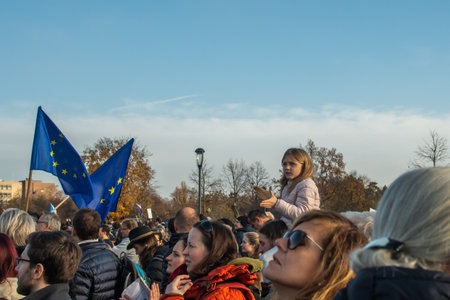 Prague, Czech Republic 11-19-2020. Czech Republic celebrated 30th years of Velvet Revolution-transition to democracy and free economy. People demanded resignation of president Andrej Babis.のeditorial素材