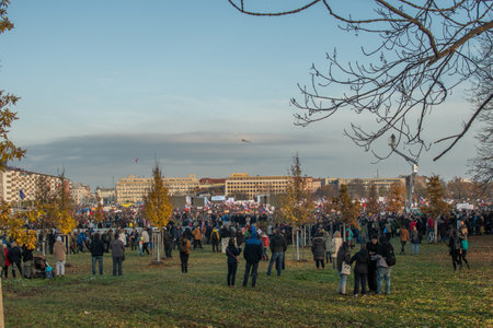 Prague, Czech Republic 11-19-2020. Czech Republic celebrated 30th years of Velvet Revolution-transition to democracy and free economy. People demanded resignation of president Andrej Babis.のeditorial素材