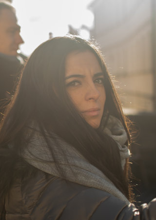 Editorial â December 15thPrague, Czech Republic. 01-11-2020. Tourists are walking on the Charles Bridge on the Historical town. Couple checking their cellphone on charles bridge.のeditorial素材