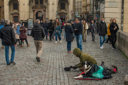 Prague, Czech Republic. 01-11-2020. Tourists are walking on the Charles Bridge on the Historical...