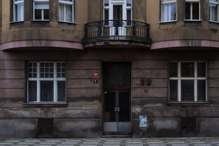 Prague, Czech Republic. 12-18-2020. Old historical building in Dejvice.のeditorial素材