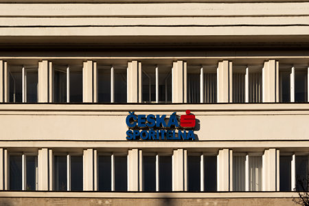 Prague, czech Republic, 12-30-2020. Ceska Sporitelna, one strongest czech banks in the Czech Republic, exhibiting their brand and products in a prestigious building at the historical city center.のeditorial素材