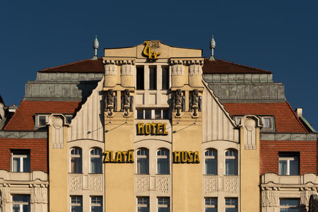 Prague, czech Republic, 12-30-2020. Zlata Musa Hotel, one of the iconic hotels in Prague in a prestigious building at the historical center of Prague.のeditorial素材