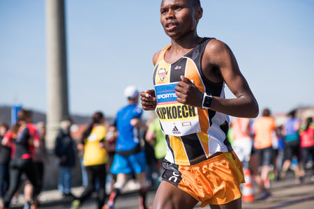 Prague, Czech Republic. 05-08-2016. African male runner gather at the Marathon Prague, Czech Republic.のeditorial素材