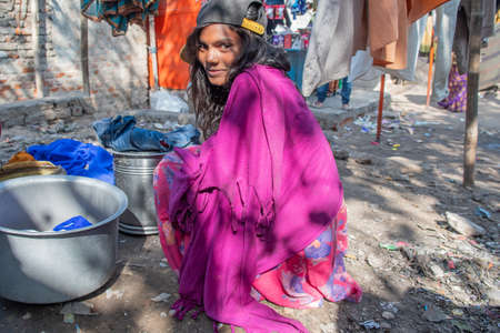 Rajasthan. India. 07-02-2018. Young woman preparing lunch at their rural community. Female adolescent need to work to raise income for family.のeditorial素材