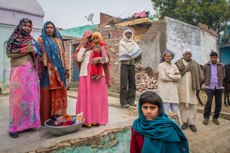 Rajasthan. India. 07-02-2018.People gathered in their in rural community. Women apart of taking care of children, they have an important role financial provider of their families.のeditorial素材