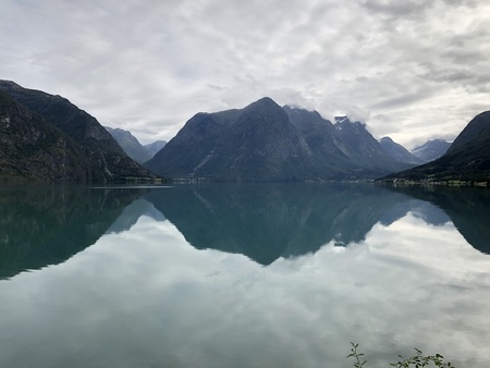 a Mountain reflected into a lake