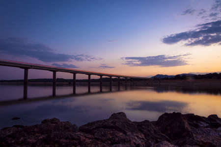Valdemayor reservoir in El Escorial at sunsetの写真素材