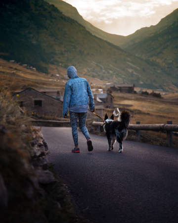 Walk in Andorra between mountainsの写真素材