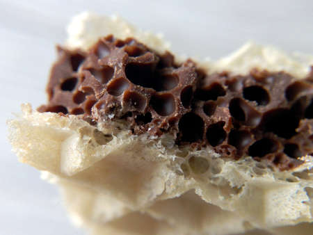 Waffle in chocolate macro photography blurred background closeup delicious sweet gorgeous fragrance