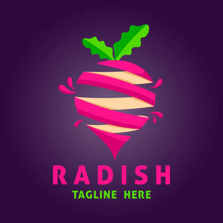 Abstract radish logo template. Flat vector design for organic shop, healthy food store and cafe.のイラスト素材