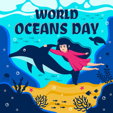 World oceans day vector illustration. Sea animals. poster. background vectorのイラスト素材