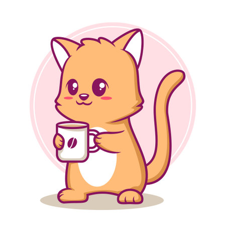 cute cat coffee cartoon illustrationのイラスト素材
