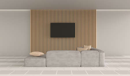The living room is furnished with  furniture. Sample of furniture such as pillows, sofa, television,...