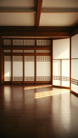 Japanese style room with light and shadow,3d rendering. Computer digital drawing.の素材
