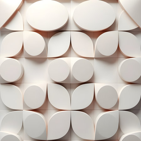 3d render of abstract geometric background, seamless pattern with white circlesの素材