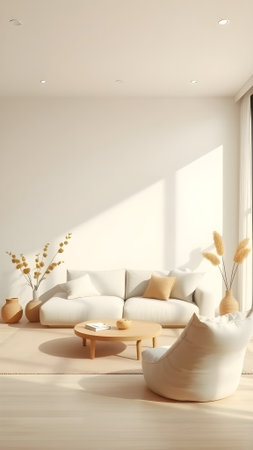 interior design modern bright room with white sofa 3d Illustrationの素材