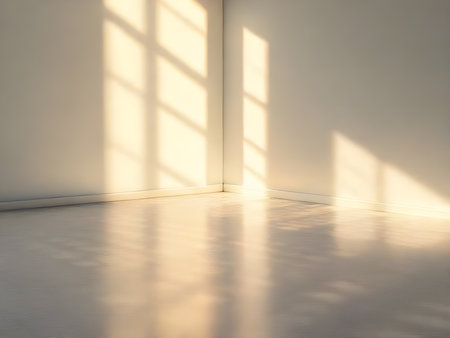 White empty room with sunlight and shadow from the window. 3d renderingの素材