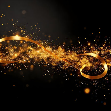 Abstract golden ribbon with bokeh effect on black background. Vector illustration.の素材