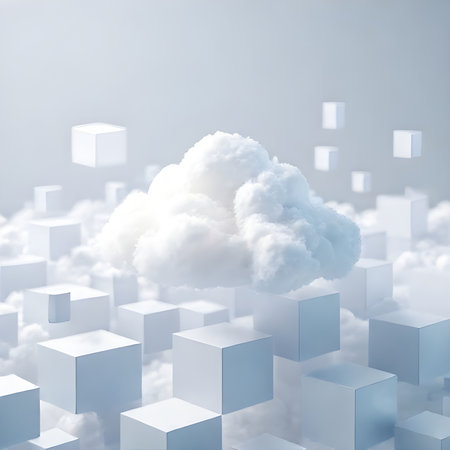 Cloud computing concept as a business metaphor for technology and innovation. 3D rendering.の素材