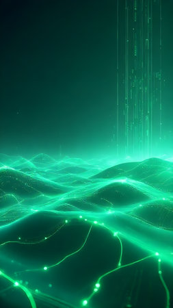 Abstract 3d rendering of digital landscape with flowing particles. Futuristic background for business presentations.の素材