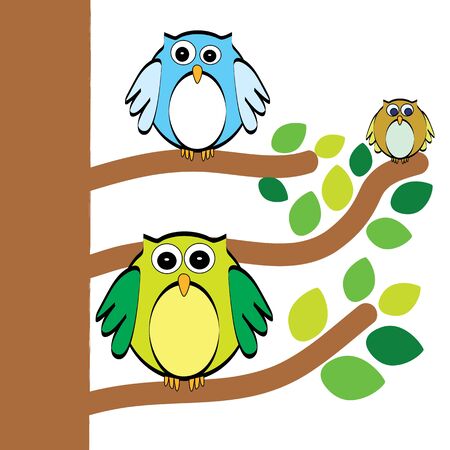Three owls  clinging on the treeのイラスト素材
