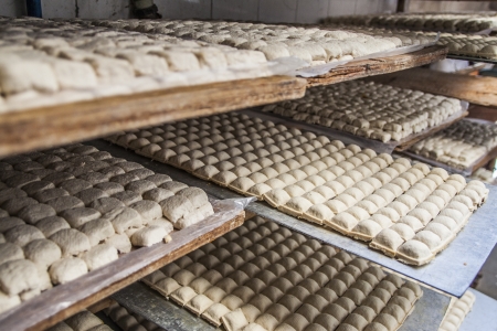 Home-made Tofu laid on the traysの写真素材