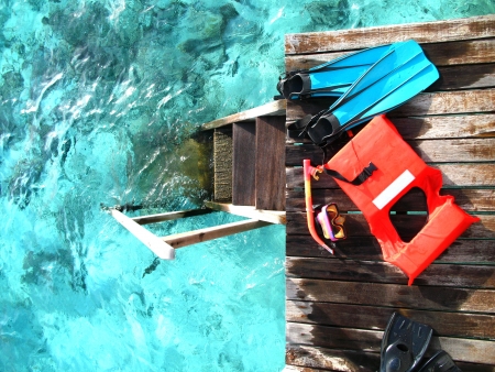 Top view of snorkeling gearの写真素材
