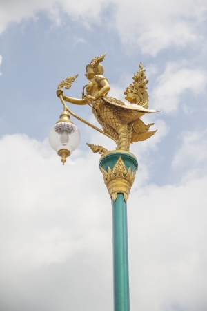 Light pole decorated with mythical half-bird half-womanの写真素材