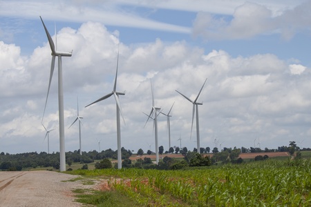 Ten of windmills in the field on Thailandの写真素材