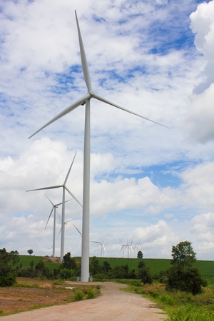 Ten of windmills in the field on Thailandの写真素材