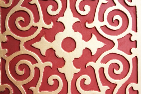 Chinese style of wood carved on red doorの写真素材