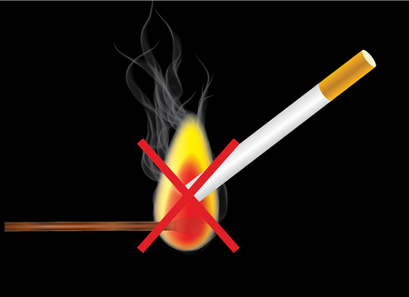 Cross sign on cigarette lit with matchの写真素材