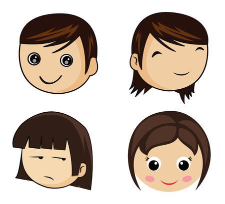 Four types of cartoon faces, vectorのイラスト素材